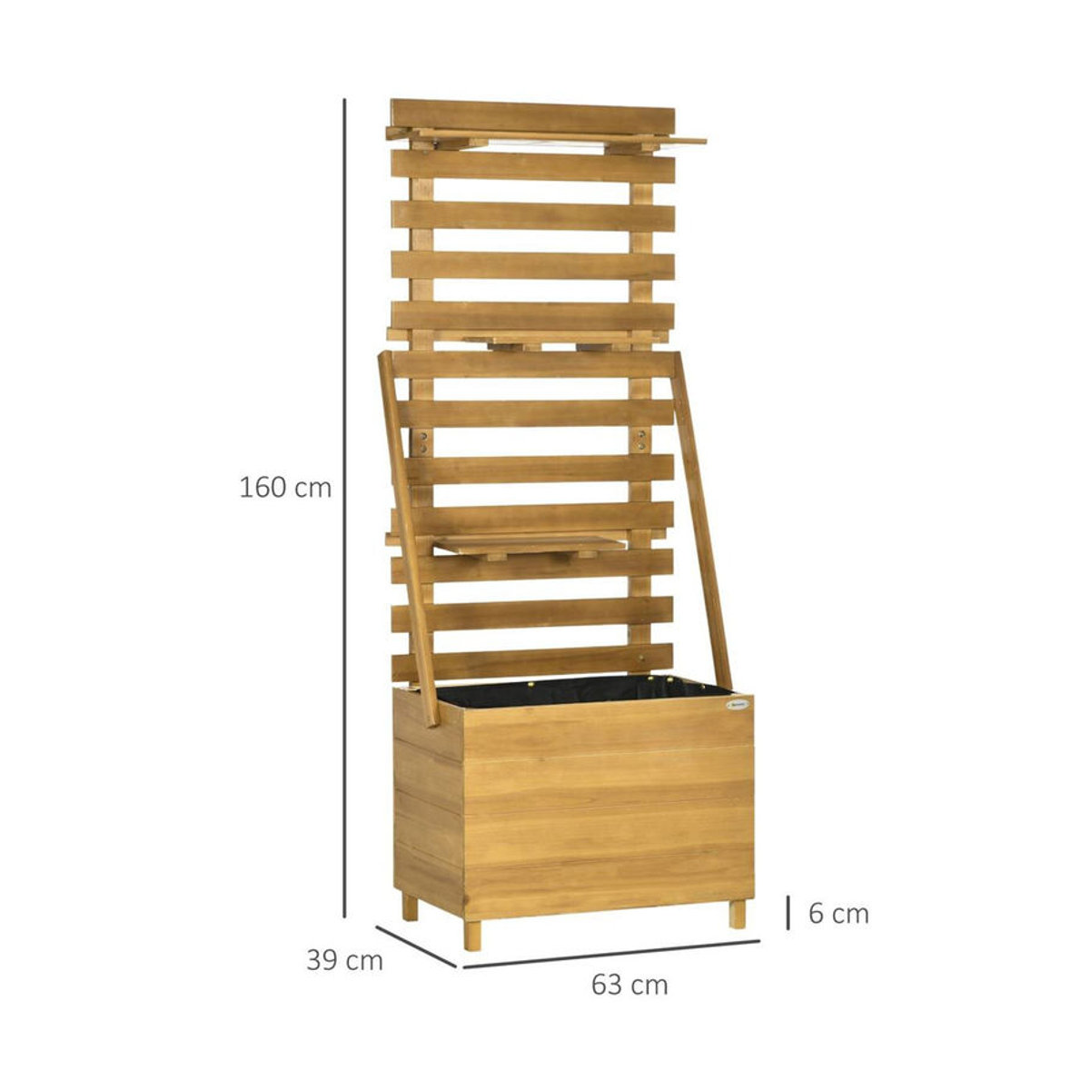 Outsunny Hochbeet aus Massivholz mit Rankgitter und 3 Ablagen in Braun, B/T/H: 63 x 39 x 160 cm - Bild 6