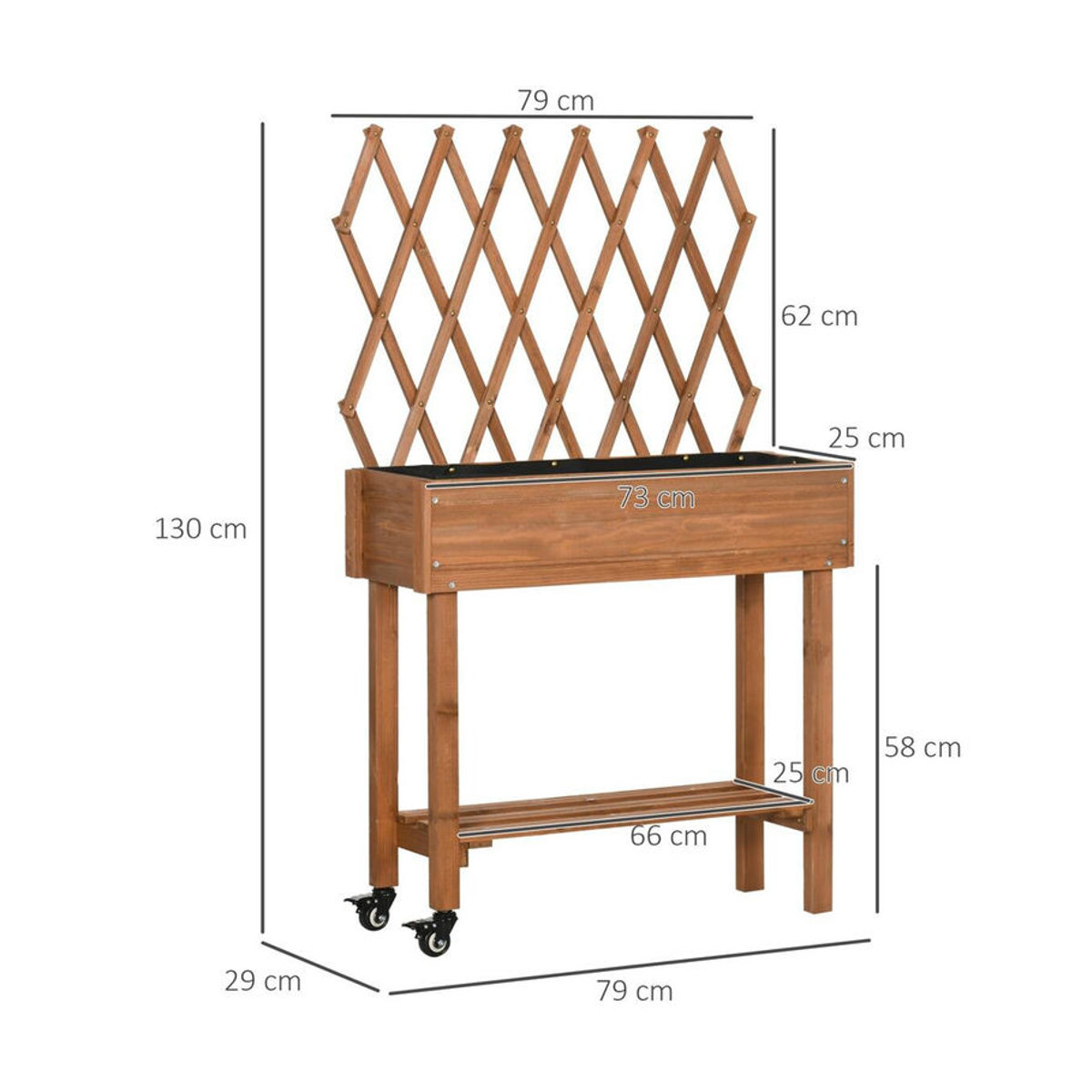 Outsunny Hochbeet aus Massivholz mit Rankgitter und Rollen in Braun, B/T/H: 79 x 29 x 130 cm - Bild 4