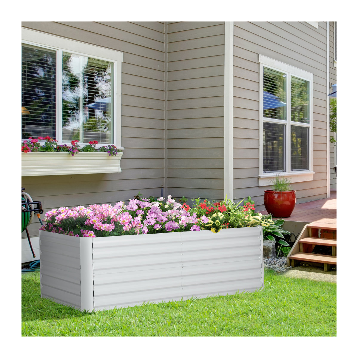 Outsunny Hochbeet aus Metall für Gemüse und Blumen, wetterfester Pflanzkasten für Garten, Balkon oder Terrasse, B/T/H: 180 x 90 x 60 cm, Aosom - Bild 2