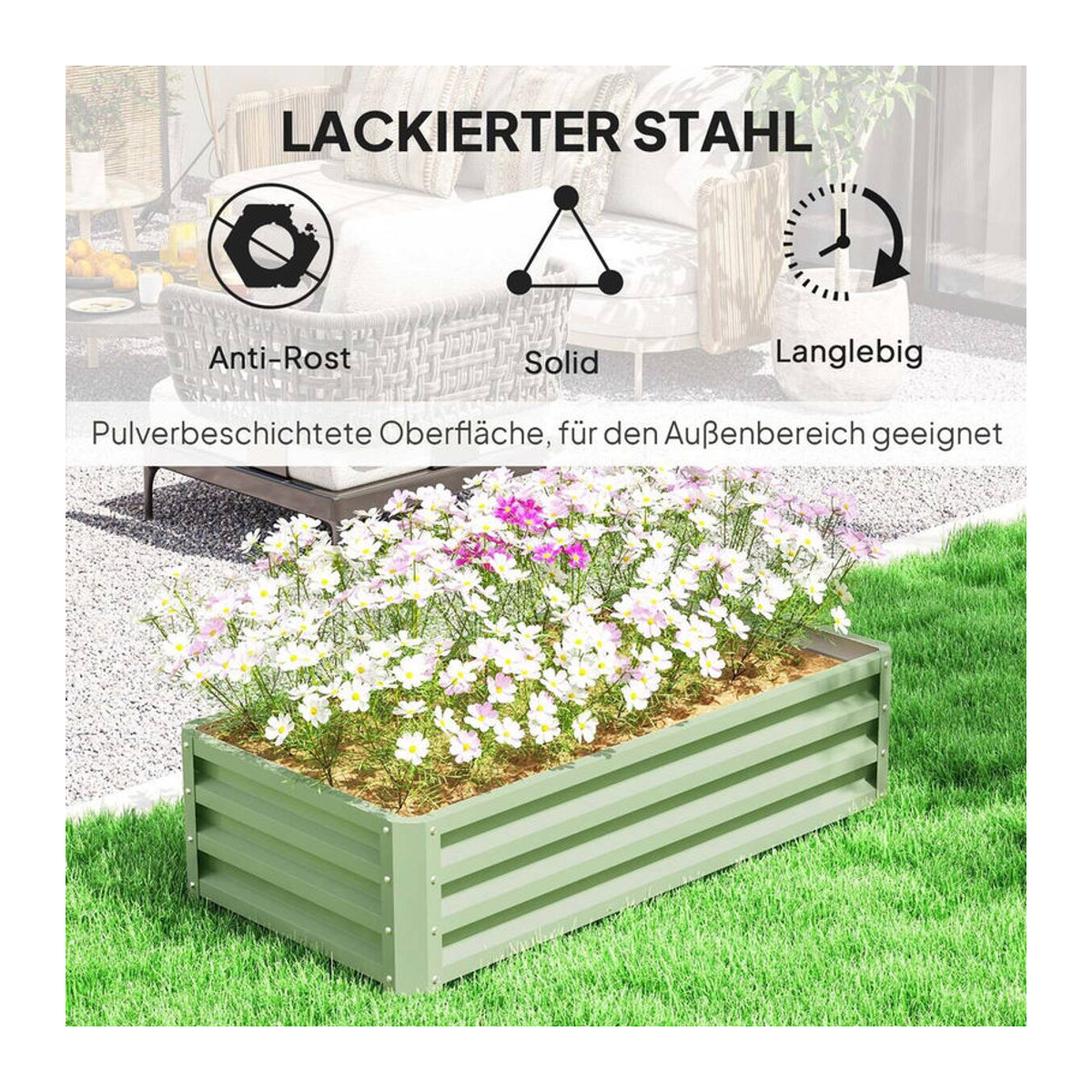 Outsunny Hochbeet aus Stahl in Grün B/H/L: 60 x 30,5 x 120 cm - Bild 5