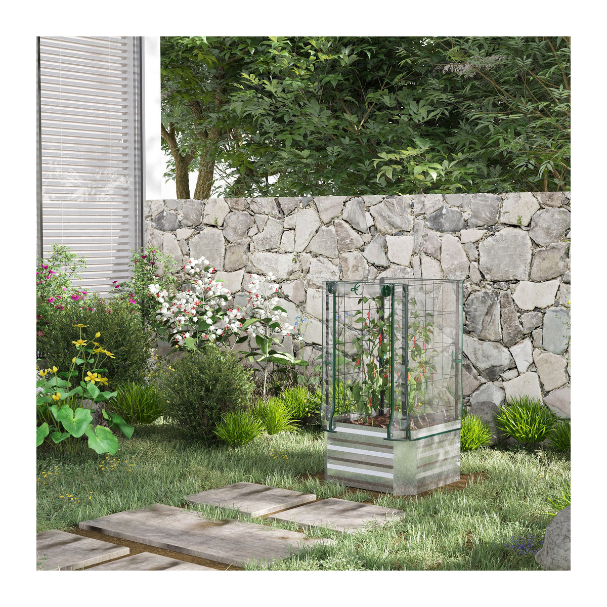 Outsunny Hochbeet aus Stahl in Silber mit Rankgitter für Garten und Balkon B/H/L: 53 x 90 x 53 cm - Bild 2
