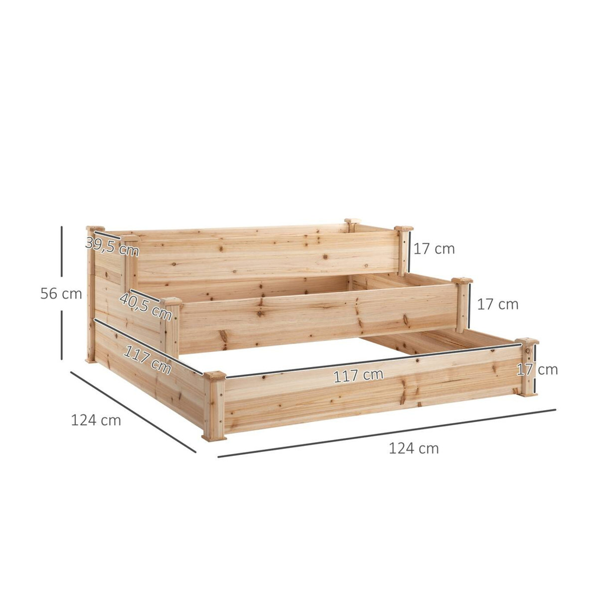 Outsunny Hochbeet aus Tannenholz in Beige, B/H: 124 x 124 cm - Bild 2