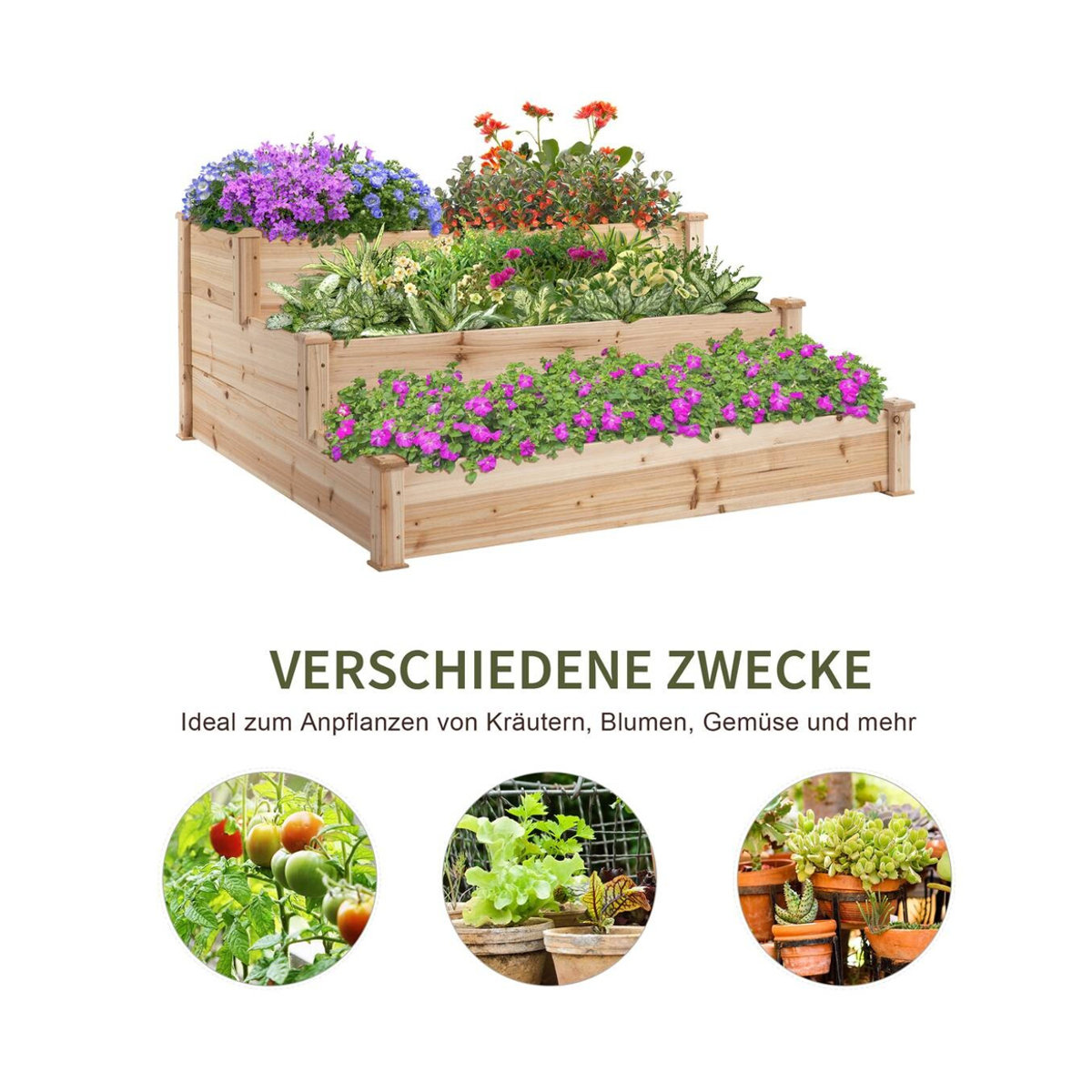 Outsunny Hochbeet aus Tannenholz in Beige, B/H: 124 x 124 cm - Bild 3