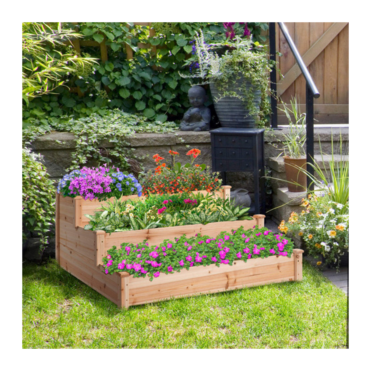 Outsunny Hochbeet aus Tannenholz in Beige, B/H: 124 x 124 cm - Bild 5