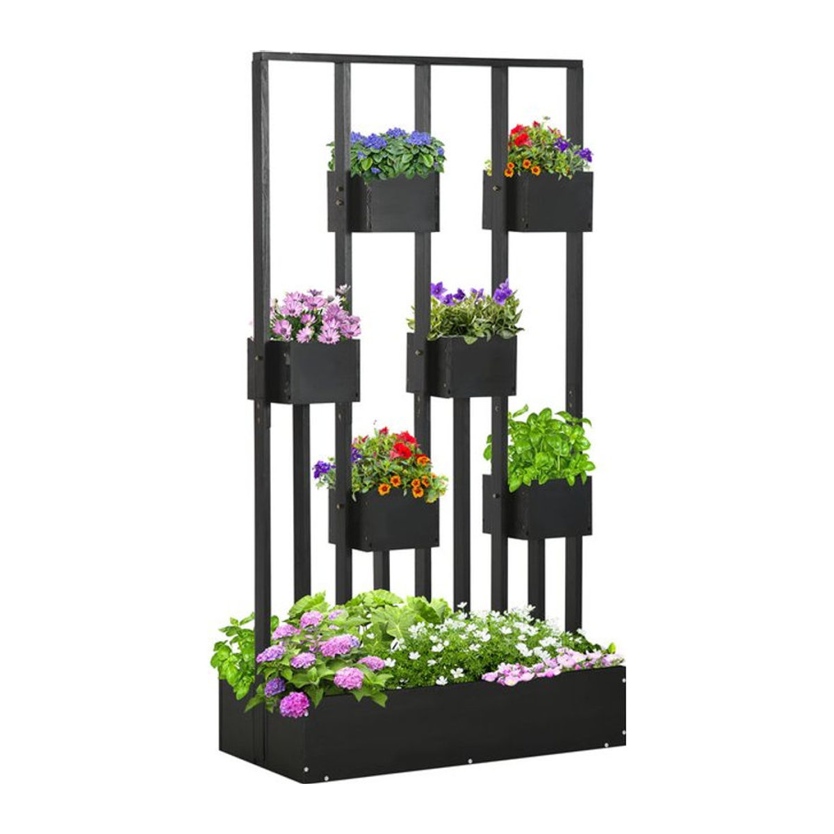 Outsunny Hochbeet Blumenkasten mit Rankhilfe aus massivem Holz, Schwarz, H x B x T: 170 x 90 x 45 cm - Bild 1