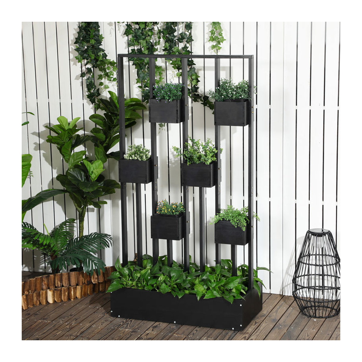 Outsunny Hochbeet Blumenkasten mit Rankhilfe aus massivem Holz, Schwarz, H x B x T: 170 x 90 x 45 cm - Bild 2