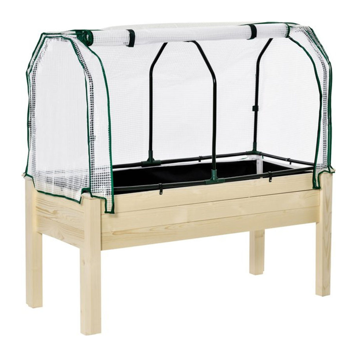 Outsunny Hochbeet Frühbeet mit Gewächshaus aus Massivholz und Stahl in Natur/Beige, B/T/H: 55 x 121 x 117 cm - Bild 1