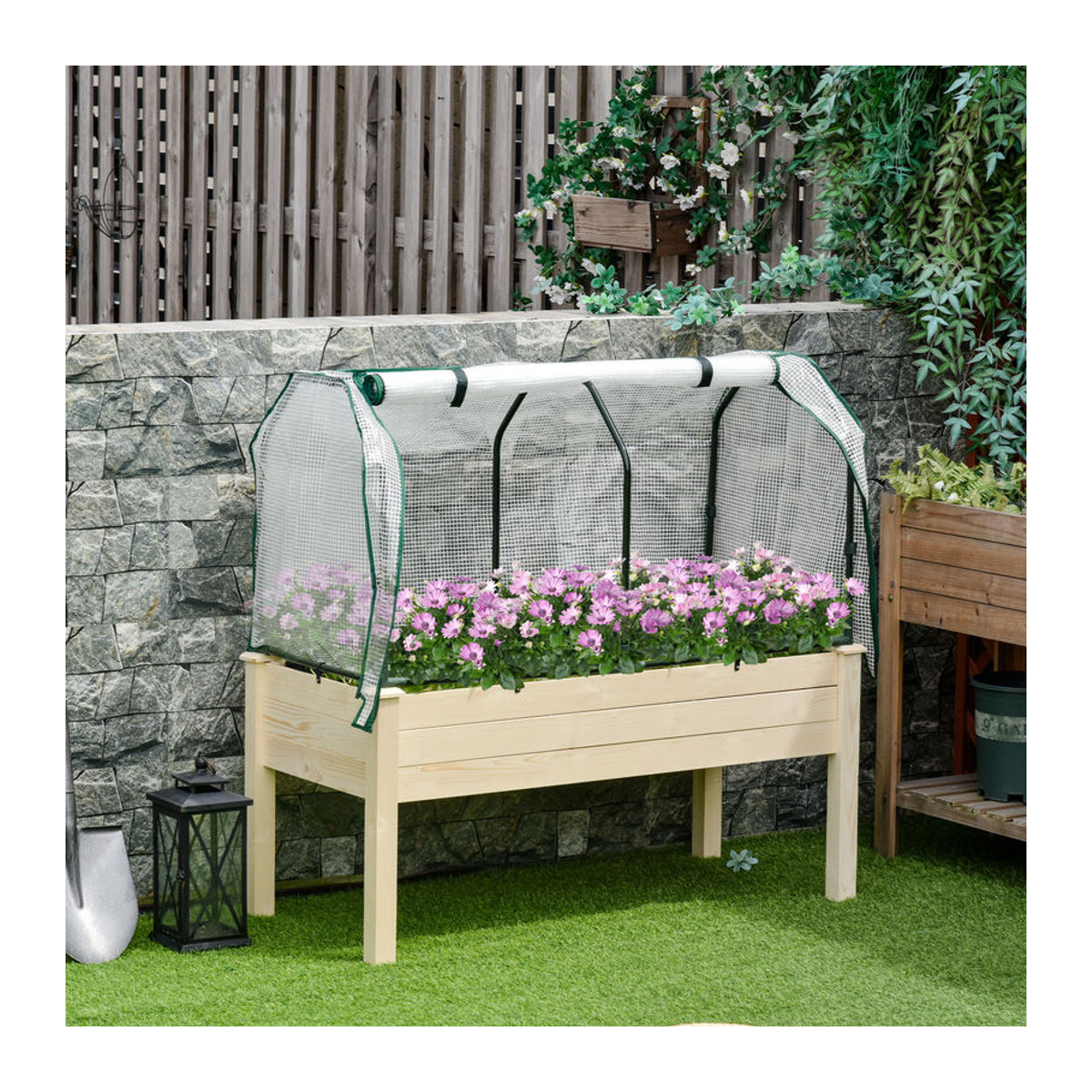 Outsunny Hochbeet Frühbeet mit Gewächshaus aus Massivholz und Stahl in Natur/Beige, B/T/H: 55 x 121 x 117 cm - Bild 2
