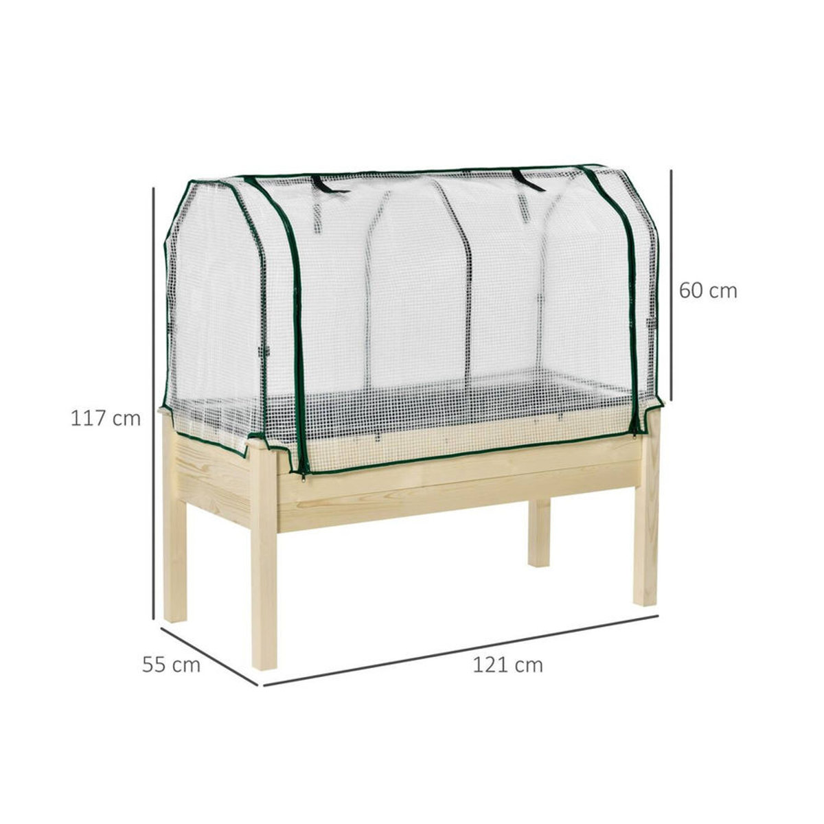 Outsunny Hochbeet Frühbeet mit Gewächshaus aus Massivholz und Stahl in Natur/Beige, B/T/H: 55 x 121 x 117 cm - Bild 4