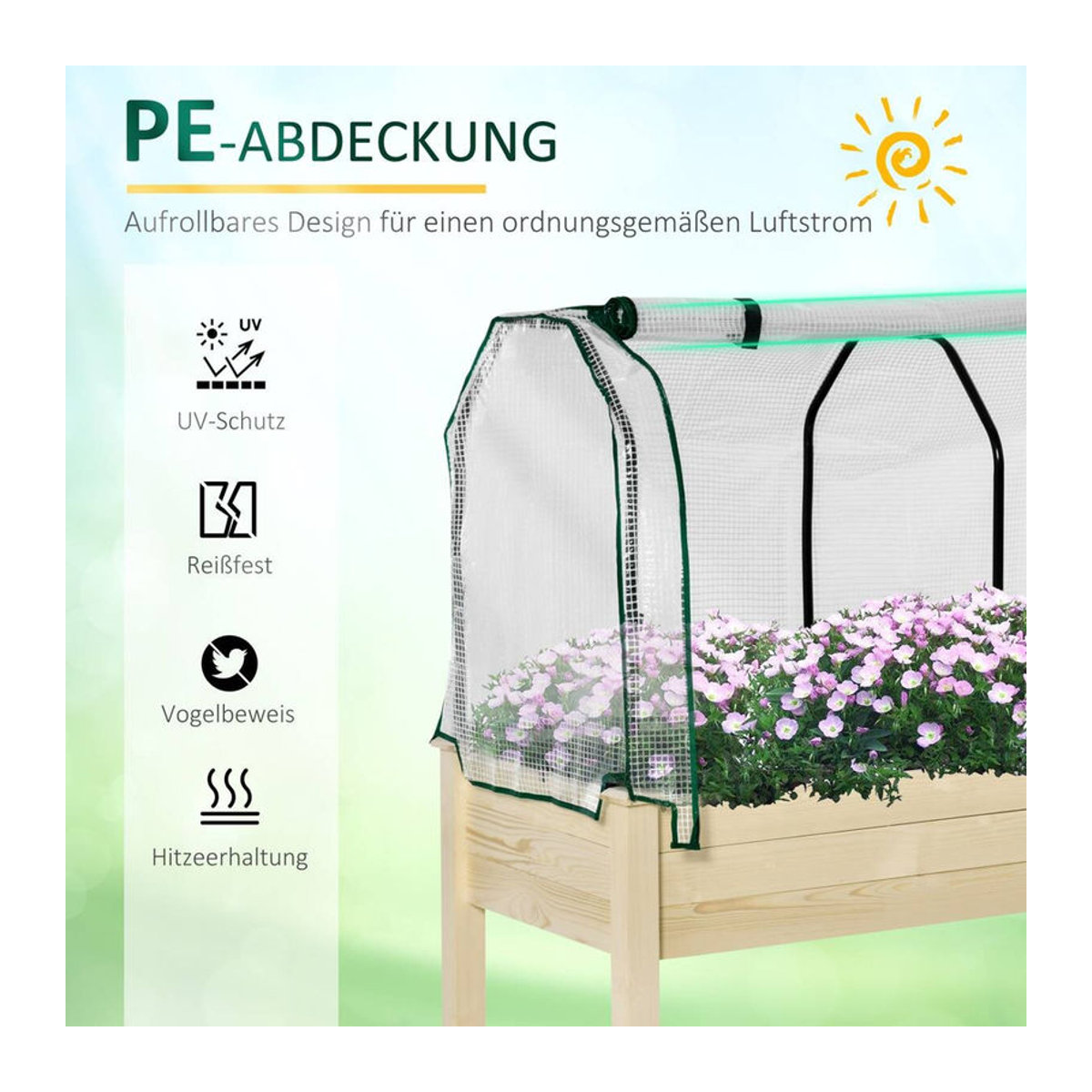 Outsunny Hochbeet Frühbeet mit Gewächshaus aus Massivholz und Stahl in Natur/Beige, B/T/H: 55 x 121 x 117 cm - Bild 5