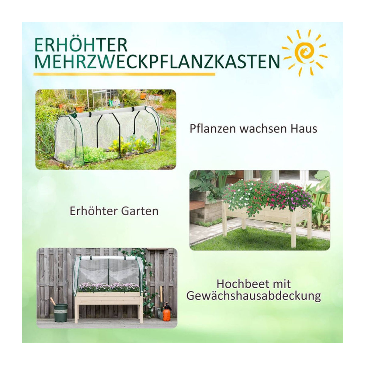 Outsunny Hochbeet Frühbeet mit Gewächshaus aus Massivholz und Stahl in Natur/Beige, B/T/H: 55 x 121 x 117 cm - Bild 6
