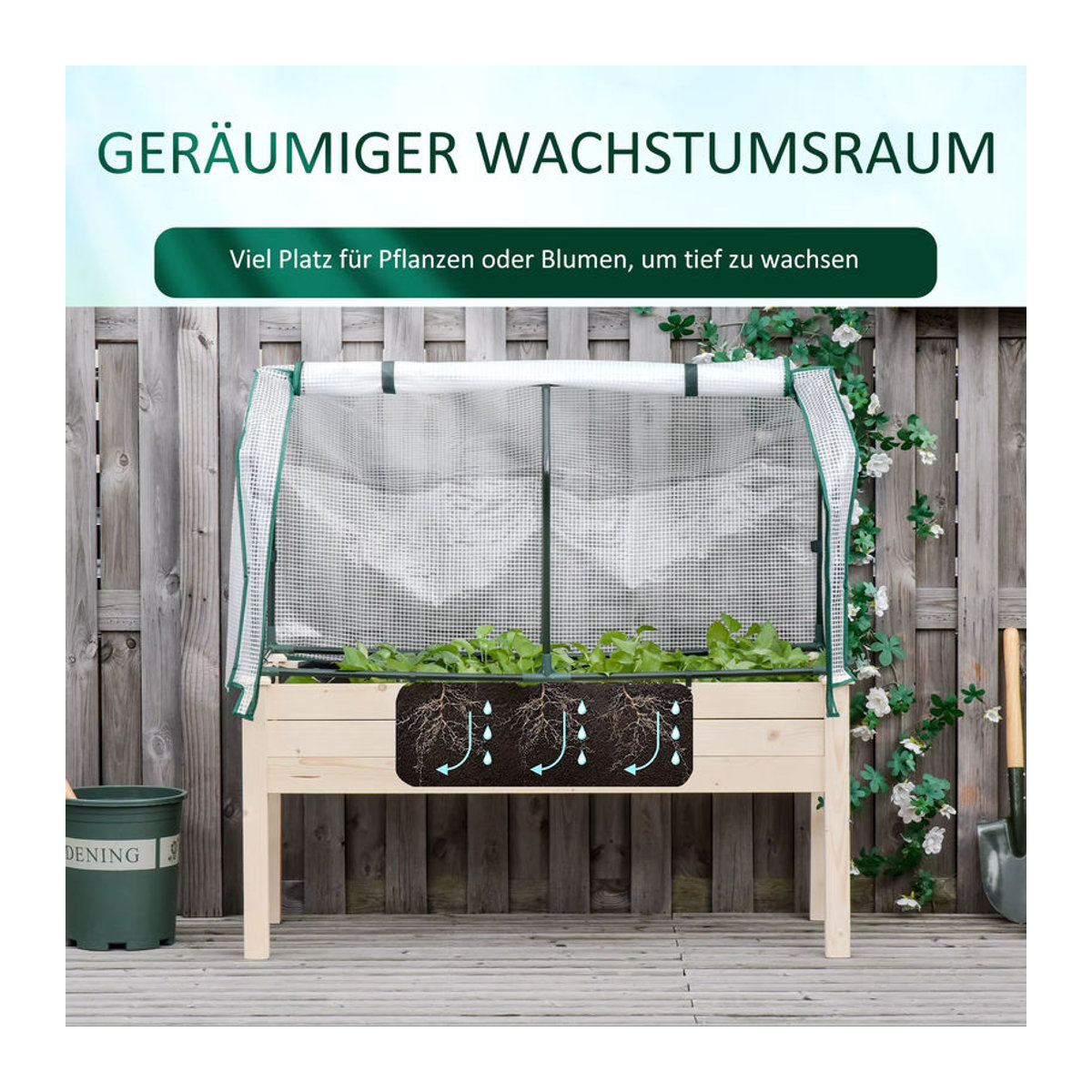 Outsunny Hochbeet Frühbeet mit Gewächshaus aus Massivholz und Stahl in Natur/Beige, B/T/H: 55 x 121 x 117 cm - Bild 8