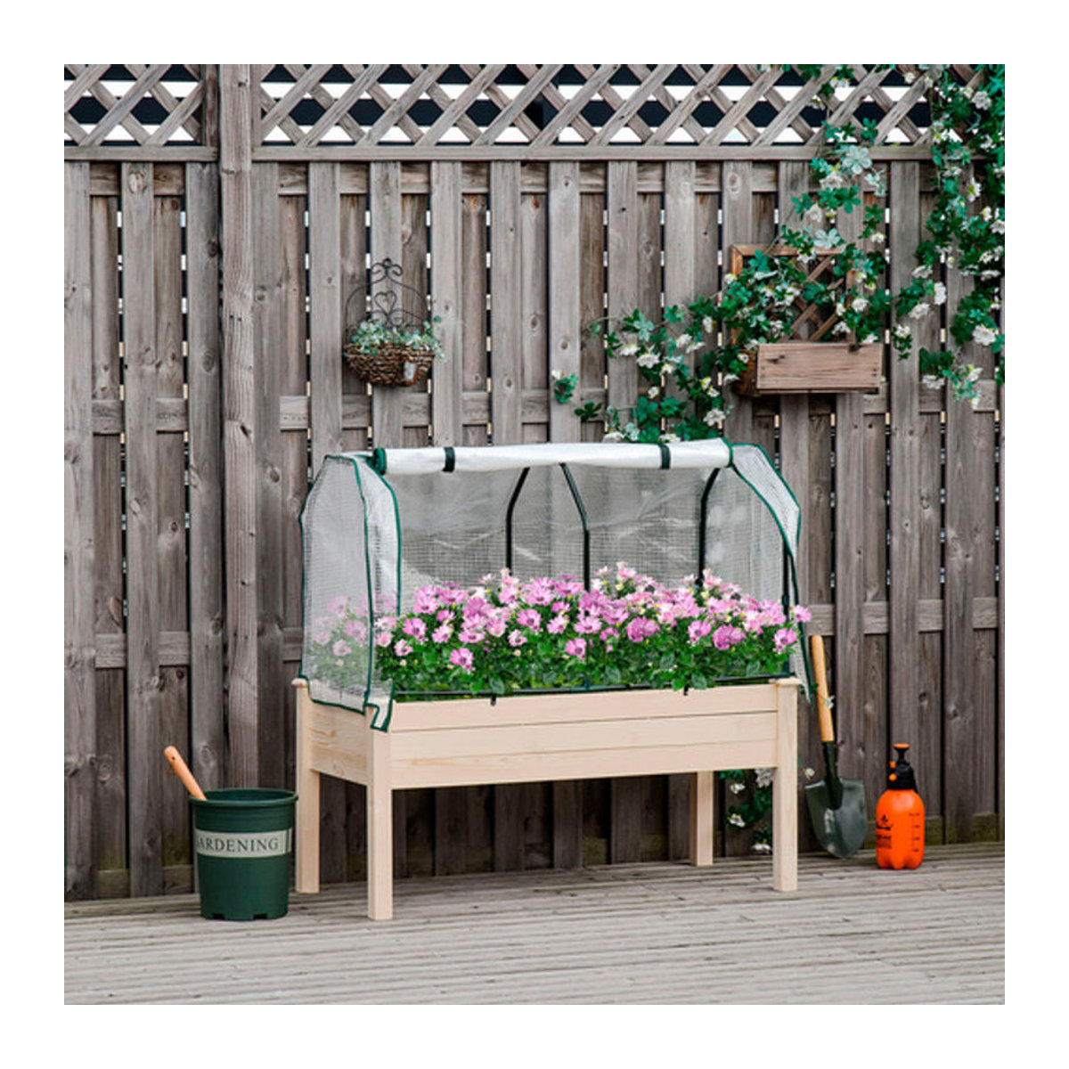 Outsunny Hochbeet Frühbeet mit Gewächshaus aus Massivholz und Stahl in Natur/Beige, B/T/H: 55 x 121 x 117 cm - Bild 9