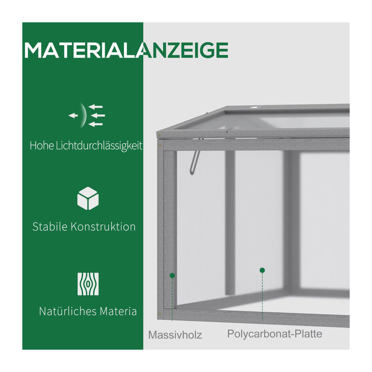 Outsunny Hochbeet Gewächshaus aus Massivholz und Polycarbonat in Grau, B/T/H: 80 x 80 x 90 cm - Bild 2