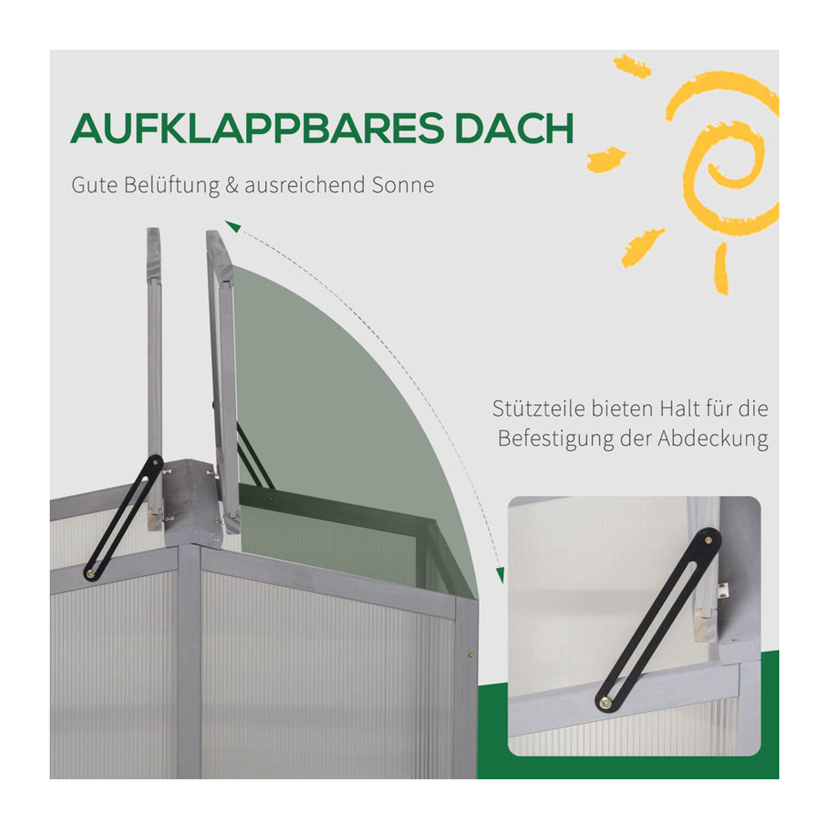 Outsunny Hochbeet Gewächshaus aus Massivholz und Polycarbonat in Grau, B/T/H: 80 x 80 x 90 cm - Bild 3
