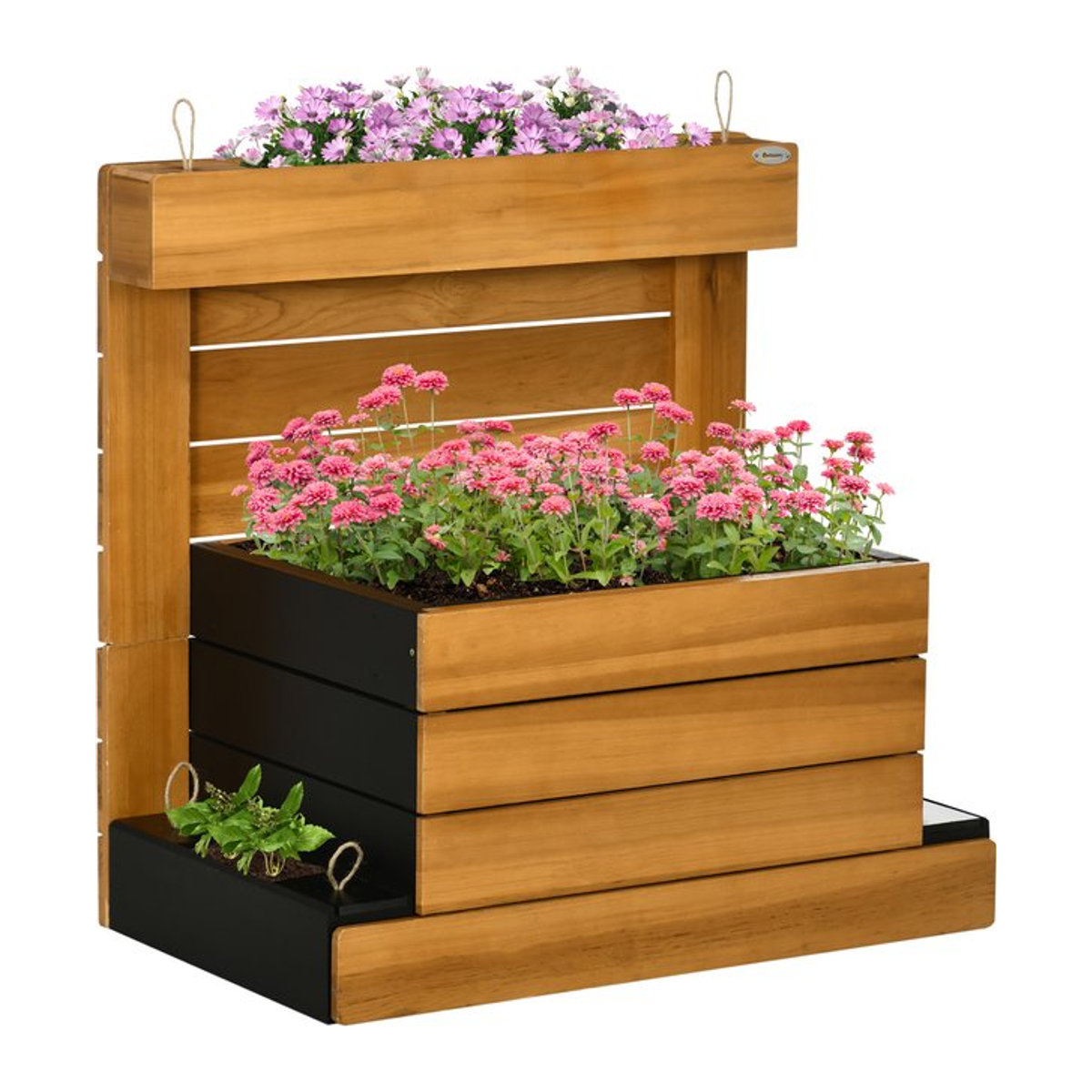 Outsunny Hochbeet mit 4 Pflanzkästen und Selbstbewässerungssystem aus Holz in Braun, B/T/H: 79,5 x 49,5 x 80 cm - Bild 1