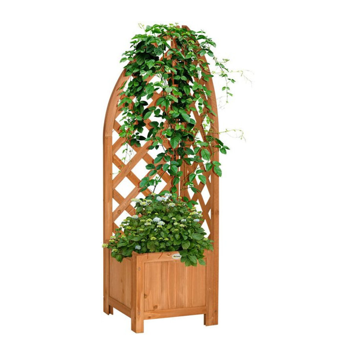 Outsunny Hochbeet mit Rankhilfe aus Holz in Braun, B/T/H: 32 x 32 x 108 cm - Bild 1