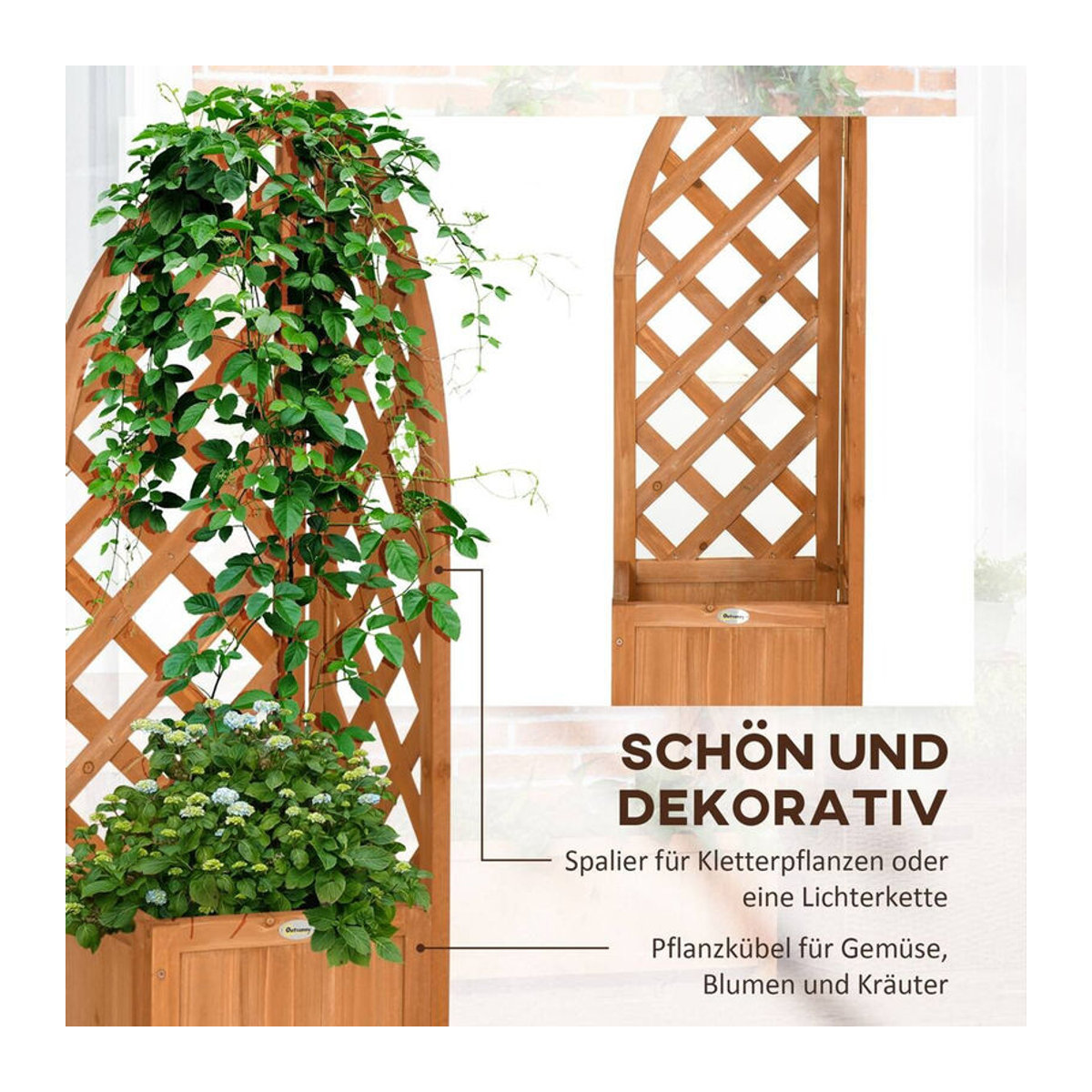 Outsunny Hochbeet mit Rankhilfe aus Holz in Braun, B/T/H: 32 x 32 x 108 cm - Bild 2