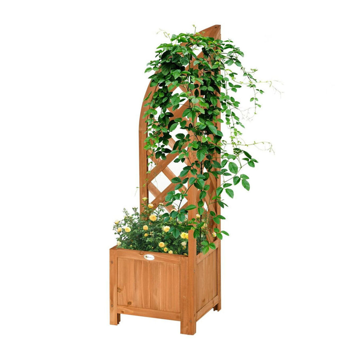 Outsunny Hochbeet mit Rankhilfe aus Holz in Braun, B/T/H: 32 x 32 x 108 cm - Bild 3