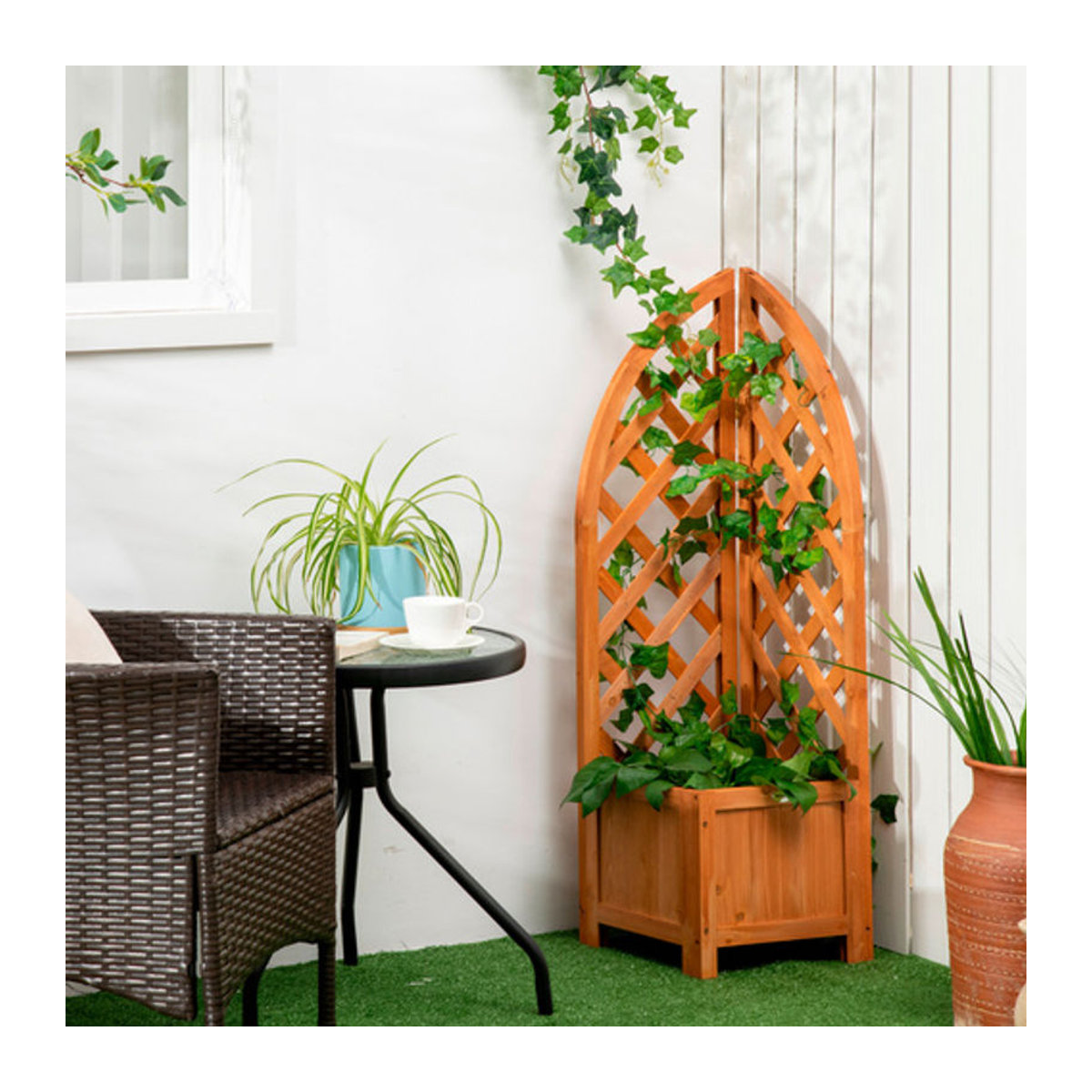 Outsunny Hochbeet mit Rankhilfe aus Holz in Braun, B/T/H: 32 x 32 x 108 cm - Bild 5