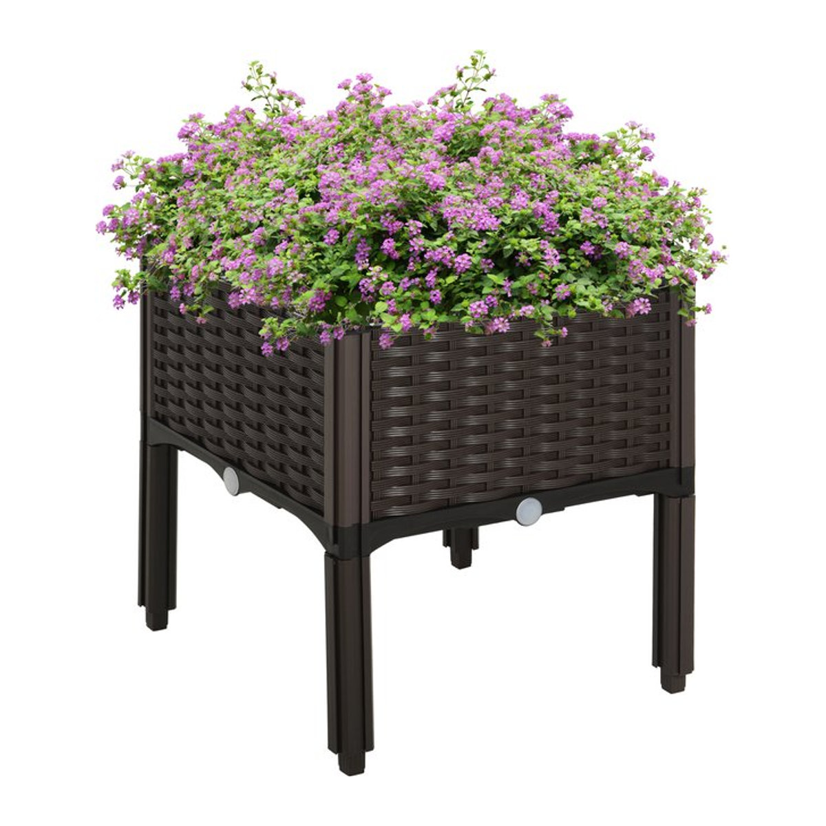 Outsunny Hochbeet Pflanzkasten in Rattan-Look aus PP mit Abflusslöchern, Braun, B/T/H: 40 x 40 x 44 cm - Bild 1