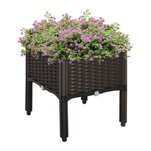 Outsunny Hochbeet Pflanzkasten in Rattan-Look aus PP mit Abflusslöchern, Braun, B/T/H: 40 x 40 x 44 cm