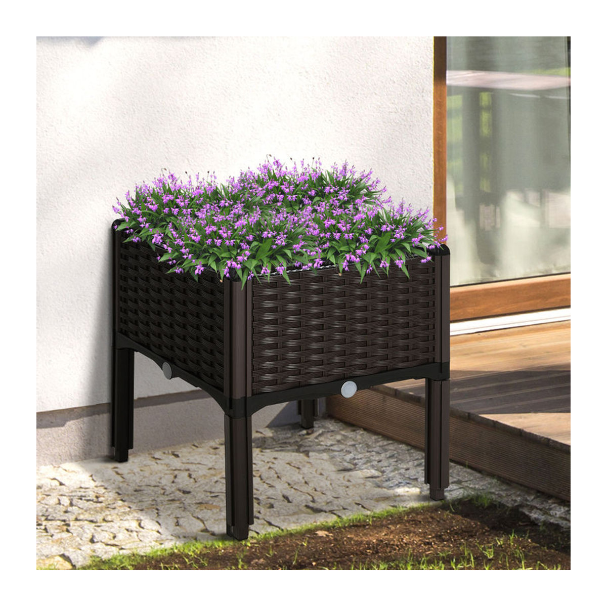 Outsunny Hochbeet Pflanzkasten in Rattan-Look aus PP mit Abflusslöchern, Braun, B/T/H: 40 x 40 x 44 cm - Bild 2