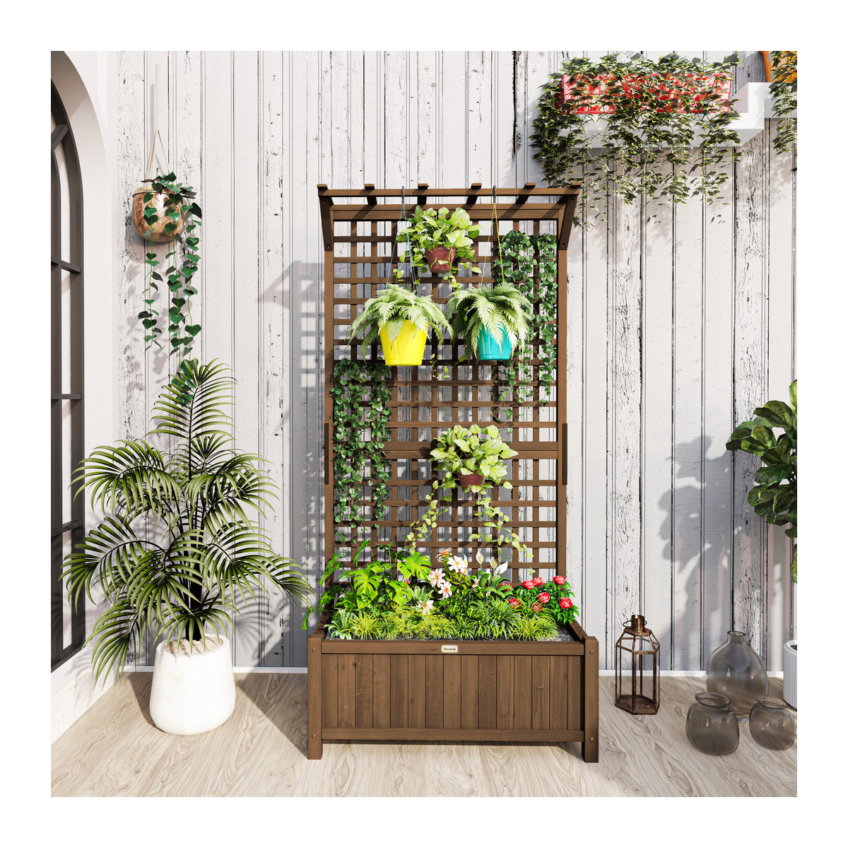 Outsunny Hochbeet Pflanzkasten mit Rankgitter aus Holz für Garten Balkon und Terrasse, B/T/H: 90 x 45 x 183 cm - Bild 2
