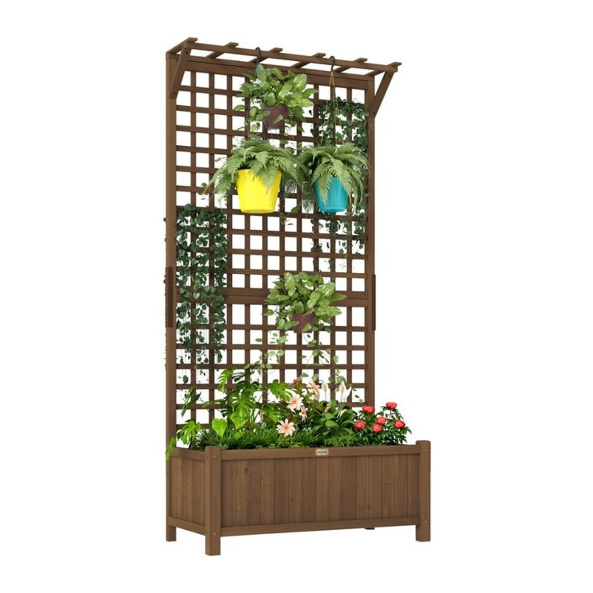 Outsunny Hochbeet Pflanzkasten mit Rankgitter aus Holz für Garten Balkon und Terrasse, B/T/H: 90 x 45 x 183 cm - Bild 3