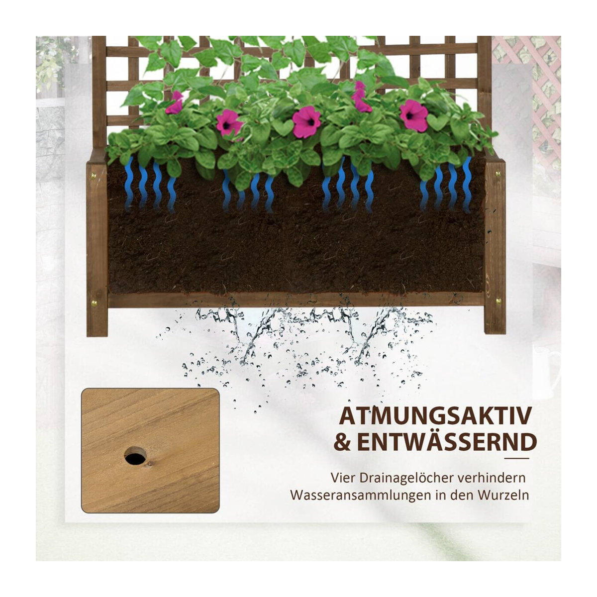 Outsunny Hochbeet Pflanzkasten mit Rankgitter aus Holz für Garten Balkon und Terrasse, B/T/H: 90 x 45 x 183 cm - Bild 4