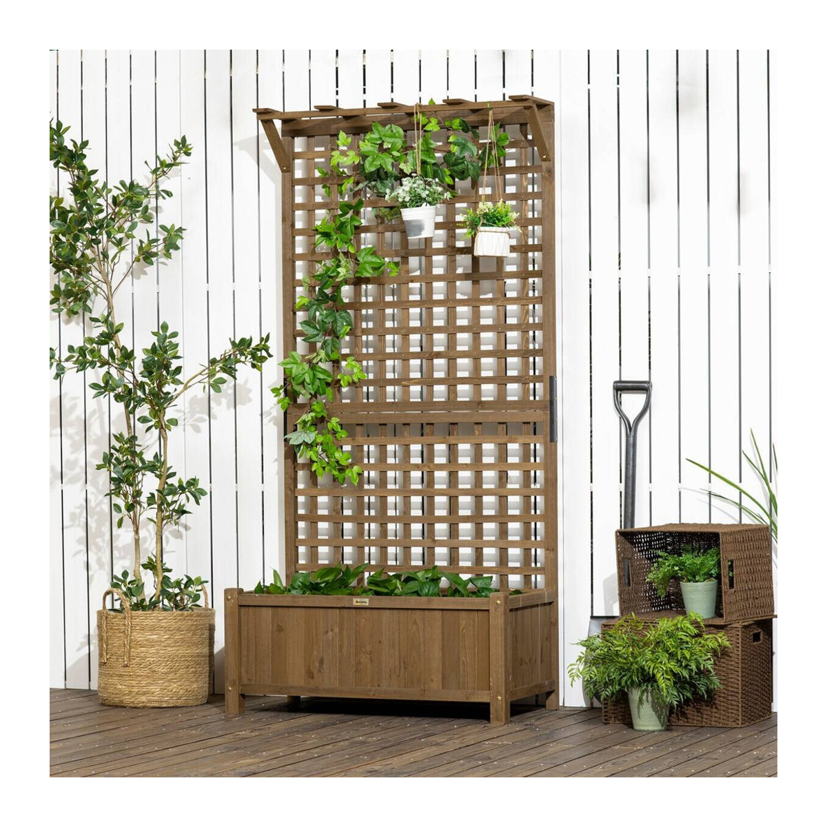 Outsunny Hochbeet Pflanzkasten mit Rankgitter aus Holz für Garten Balkon und Terrasse, B/T/H: 90 x 45 x 183 cm - Bild 5