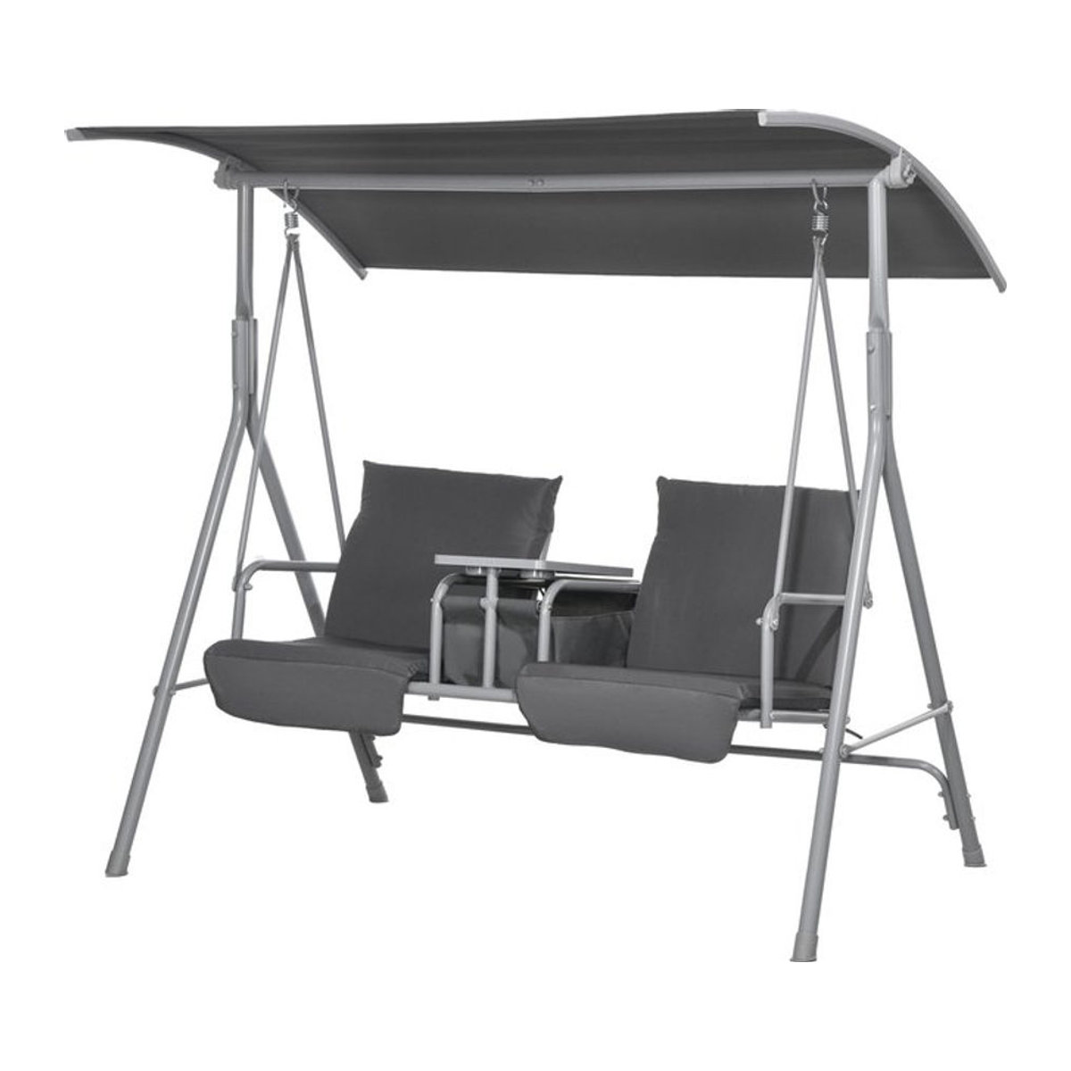Outsunny Hollywoodschaukel 2-Sitzer mit Baldachin und Tablett aus Metall und Polyester, Schwarz und Grau, B/H/L: 110 x 165 x 175 cm - Bild 1