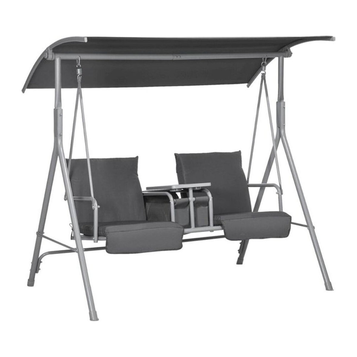 Outsunny Hollywoodschaukel 2-Sitzer mit Baldachin und Tablett aus Metall und Polyester, Schwarz und Grau, B/H/L: 110 x 165 x 175 cm - Bild 3
