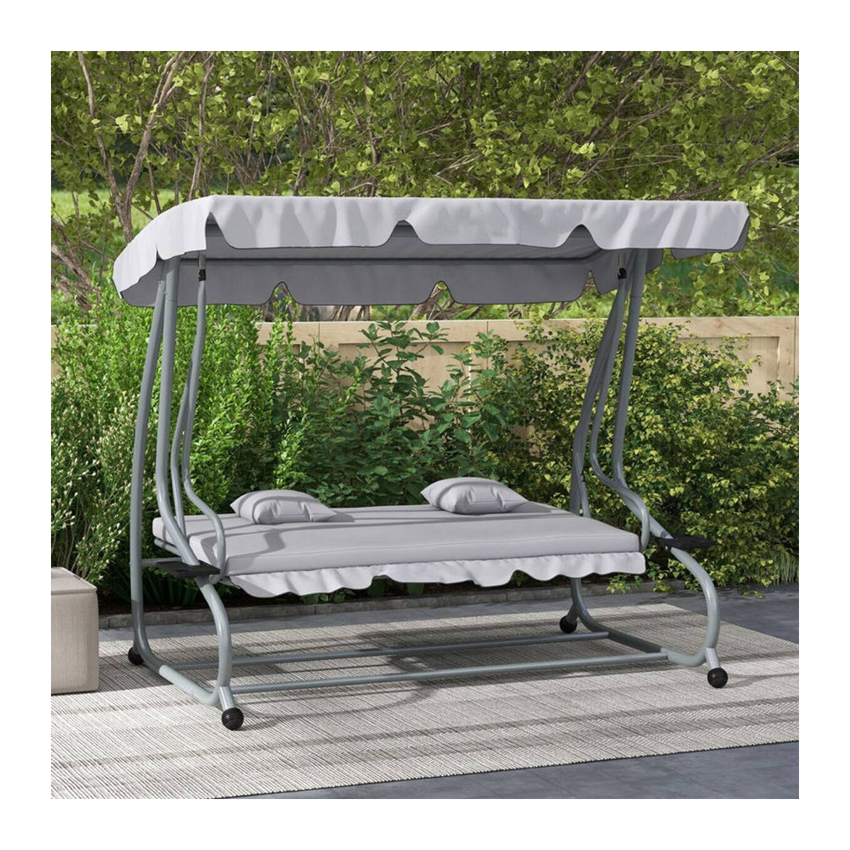 Outsunny Hollywoodschaukel 3-Sitzer Grau mit Liegefunktion, verstellbarem Dach und klappbarem Beistelltisch, B/H/L: 120 x 164 x 200 cm - Bild 2