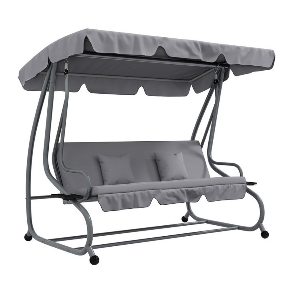 Outsunny Hollywoodschaukel 3-Sitzer Grau mit Liegefunktion, verstellbarem Dach und klappbarem Beistelltisch, B/H/L: 120 x 164 x 200 cm - Bild 4