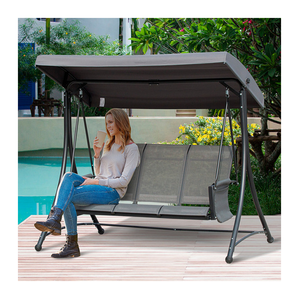Outsunny Hollywoodschaukel 3-Sitzer in Anthrazit mit Auflagen aus Metall B/H/T: 196 x 172 x 128 cm - Bild 3