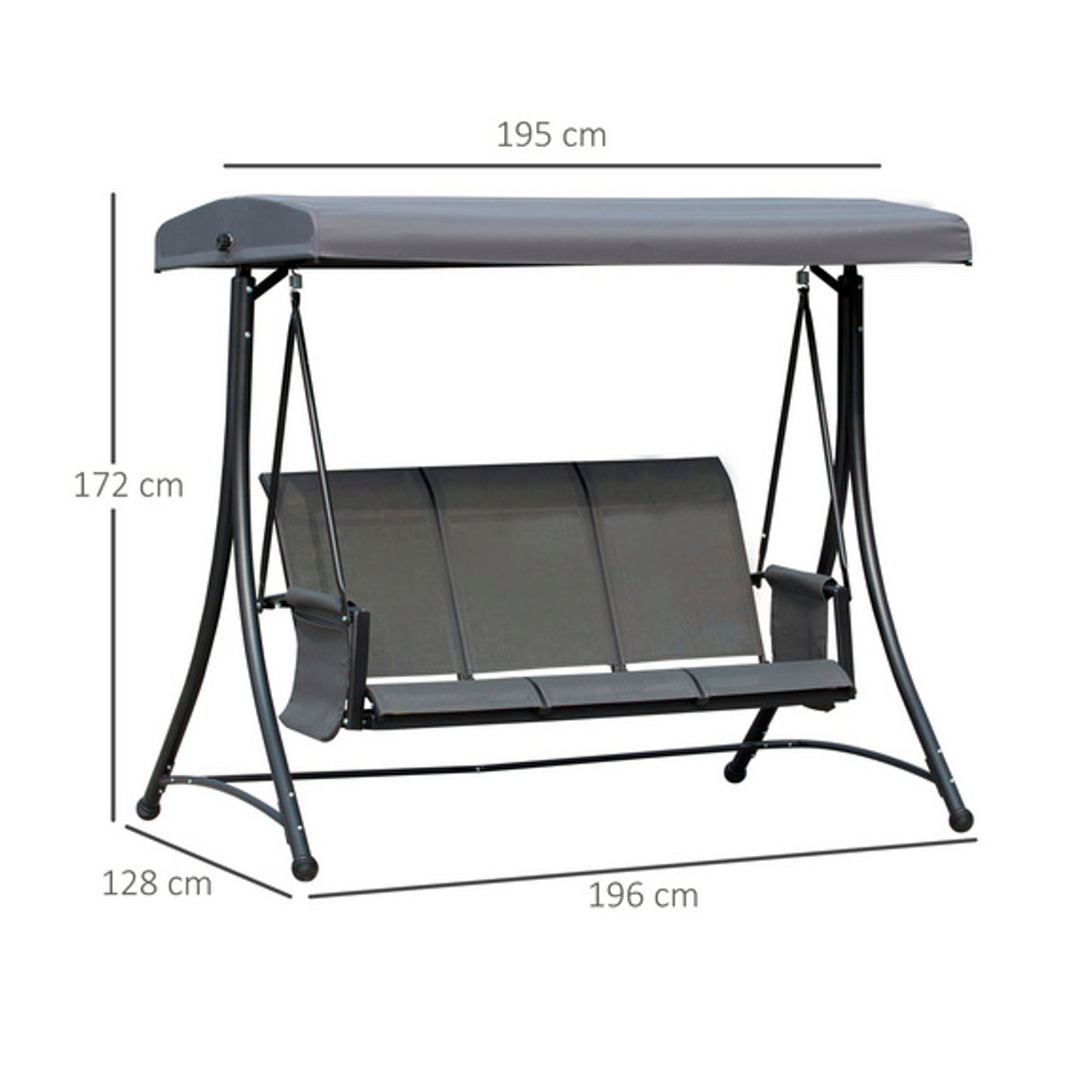 Outsunny Hollywoodschaukel 3-Sitzer in Anthrazit mit Auflagen aus Metall B/H/T: 196 x 172 x 128 cm - Bild 4
