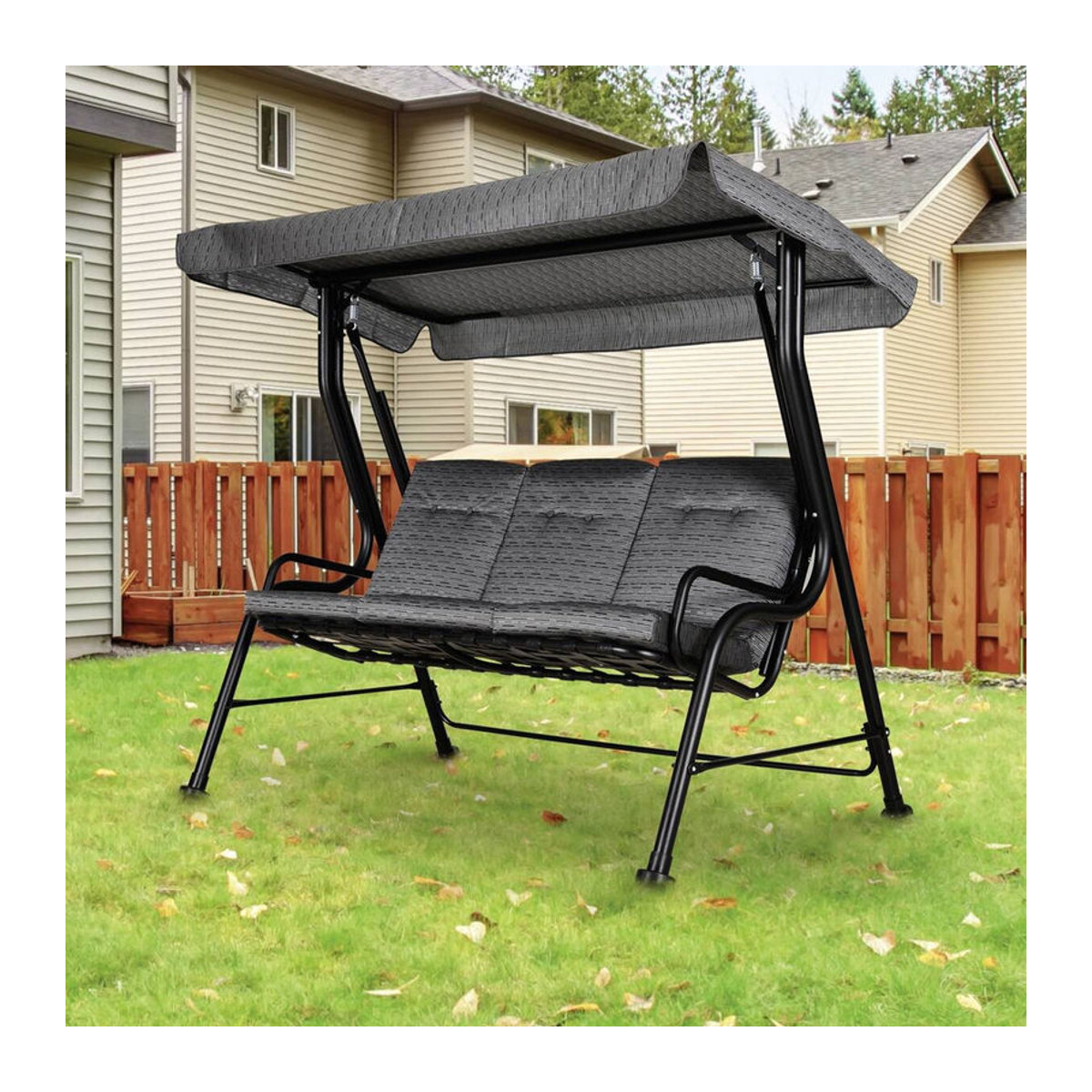 Outsunny Hollywoodschaukel 3-Sitzer in Schwarz und Grau mit Auflagen, B/H/T: 200 x 170 x 120 cm - Bild 4