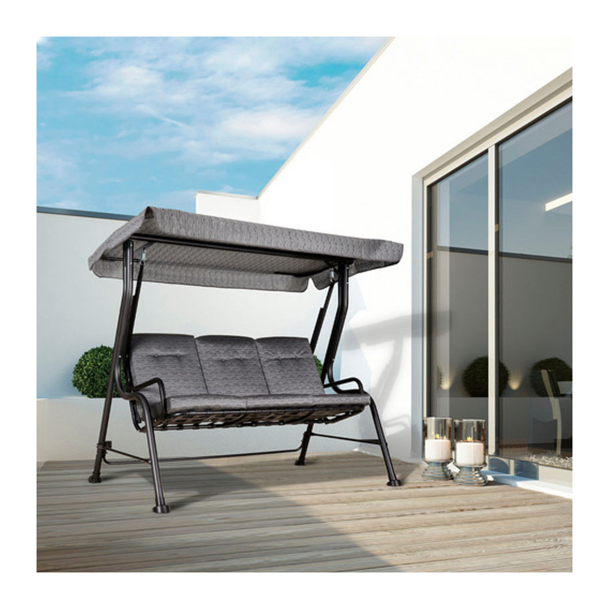 Outsunny Hollywoodschaukel 3-Sitzer in Schwarz und Grau mit Auflagen, B/H/T: 200 x 170 x 120 cm - Bild 6