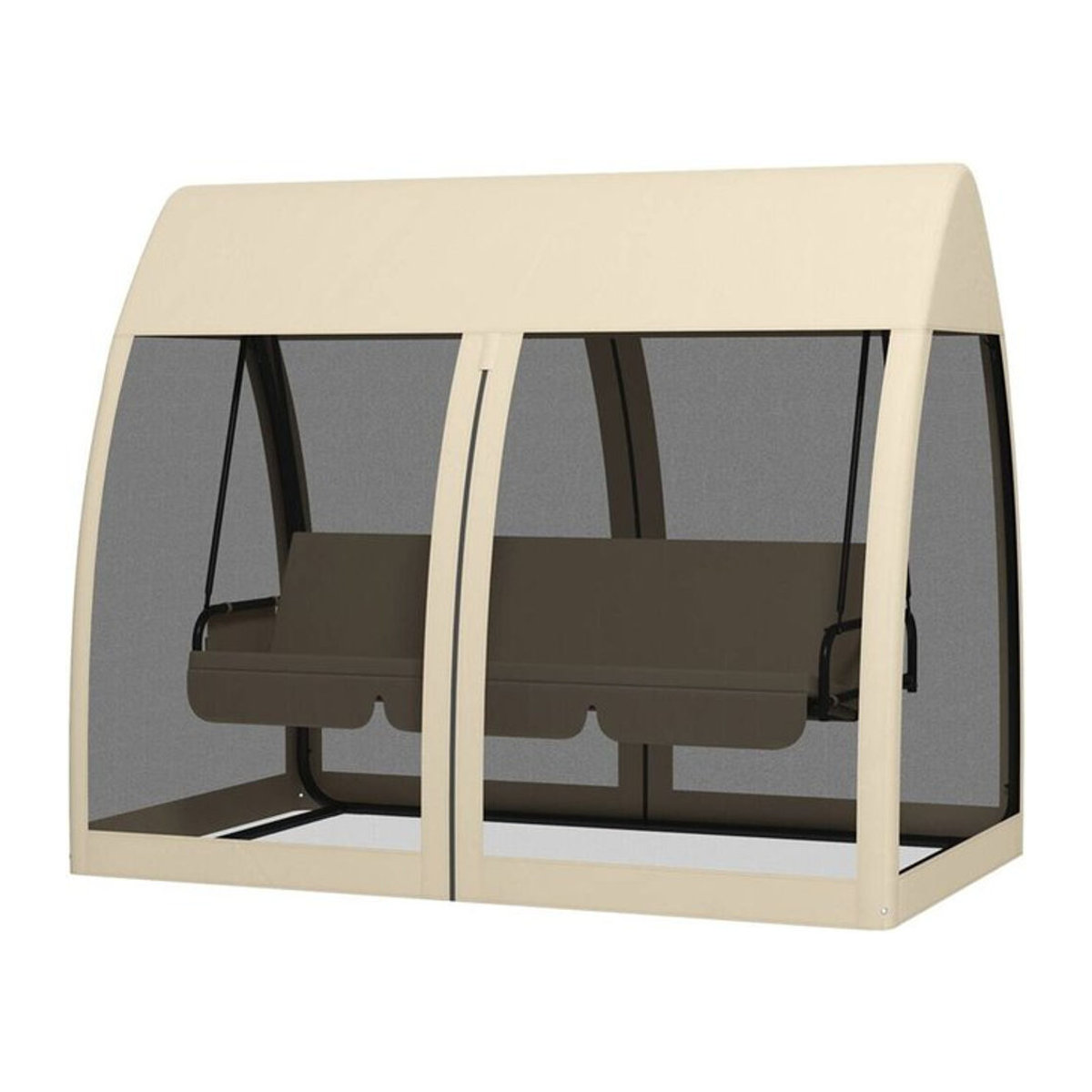 Outsunny Hollywoodschaukel aus Metall in Braun und Beige mit Polyester- und Mesh-Bezug, B/H/L: 140 x 197 x 240 cm - Bild 1