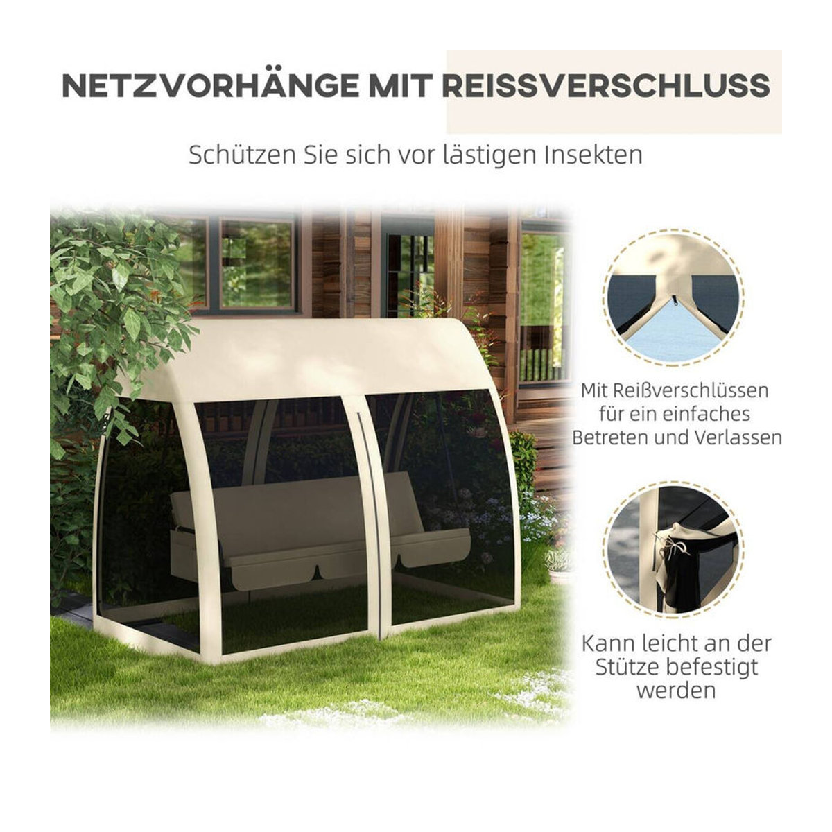 Outsunny Hollywoodschaukel aus Metall in Braun und Beige mit Polyester- und Mesh-Bezug, B/H/L: 140 x 197 x 240 cm - Bild 2