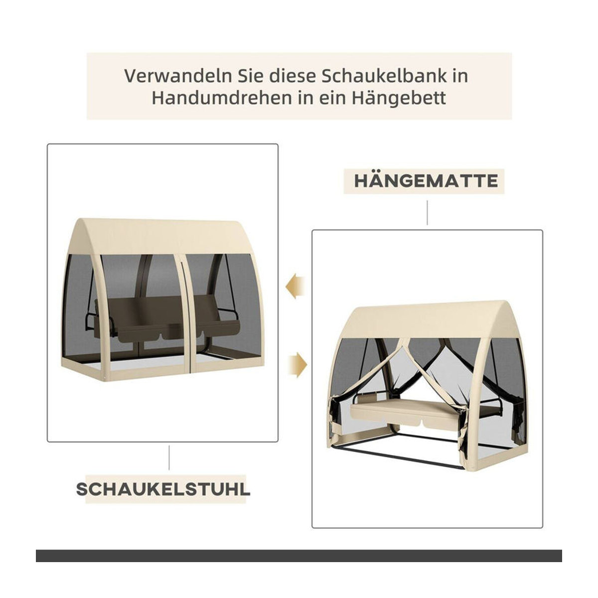 Outsunny Hollywoodschaukel aus Metall in Braun und Beige mit Polyester- und Mesh-Bezug, B/H/L: 140 x 197 x 240 cm - Bild 4