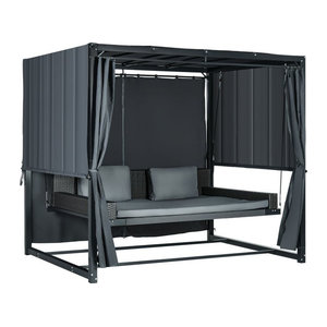 Outsunny Hollywoodschaukel mit Pergola in Anthrazit inklusive Kissen aus Polyrattan und Polyester, B/T/H: 235 x 180 x 210 cm