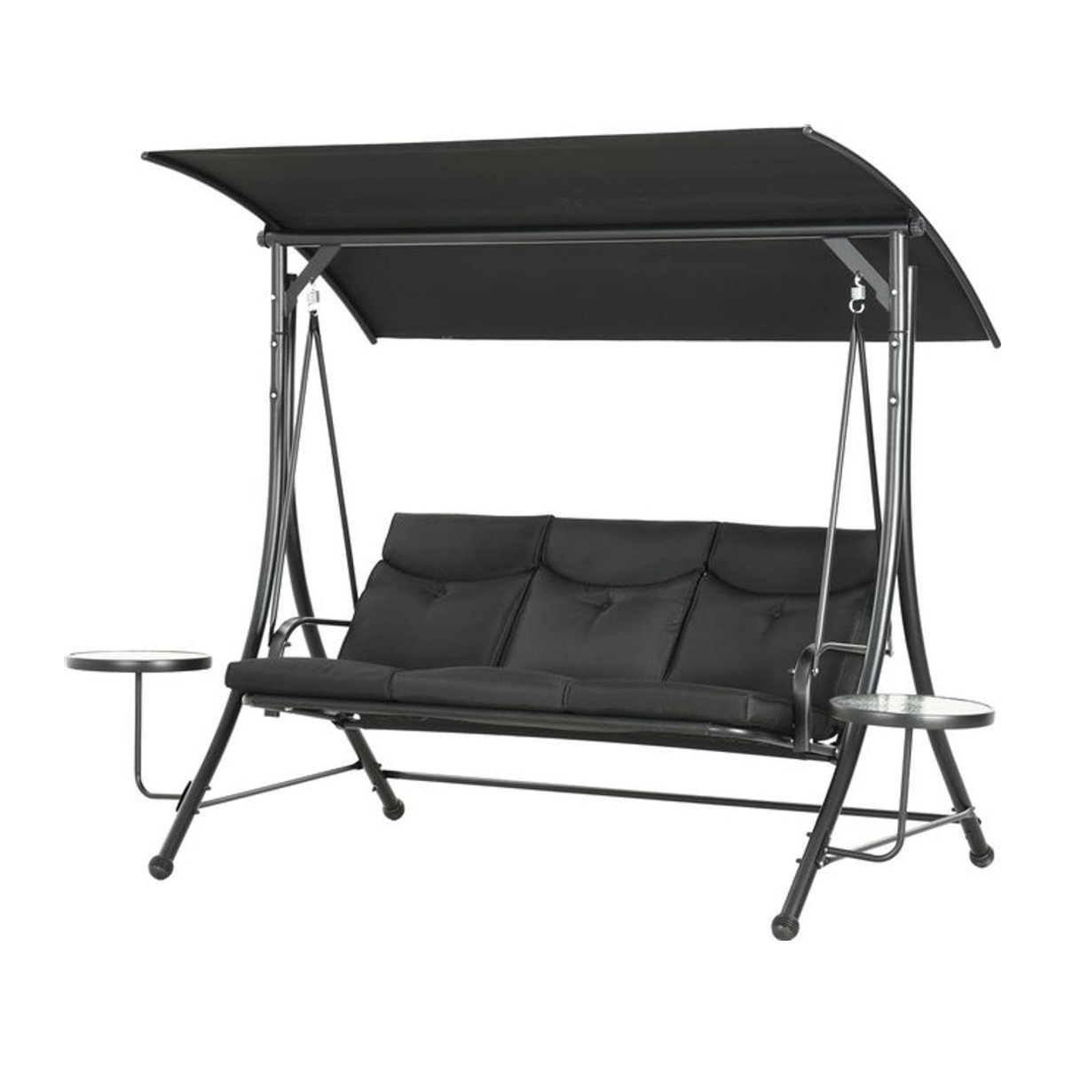 Outsunny Hollywoodschaukel Schwarz mit Sonnendach und Polsterung aus Polyester und Baumwolle, B/H/L: 135 x 177 x 278 cm - Bild 1