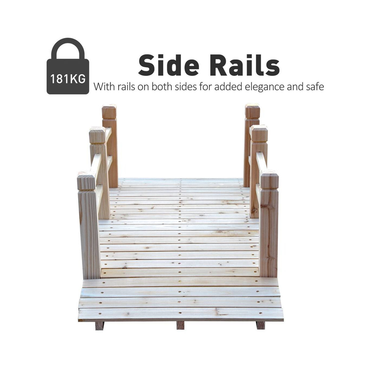 Outsunny Holzbrücke mit Geländer aus Tannenholz für Garten und Teich, Farbe Natur, B/H/L: 67 x 48 x 152,5 cm - Bild 3