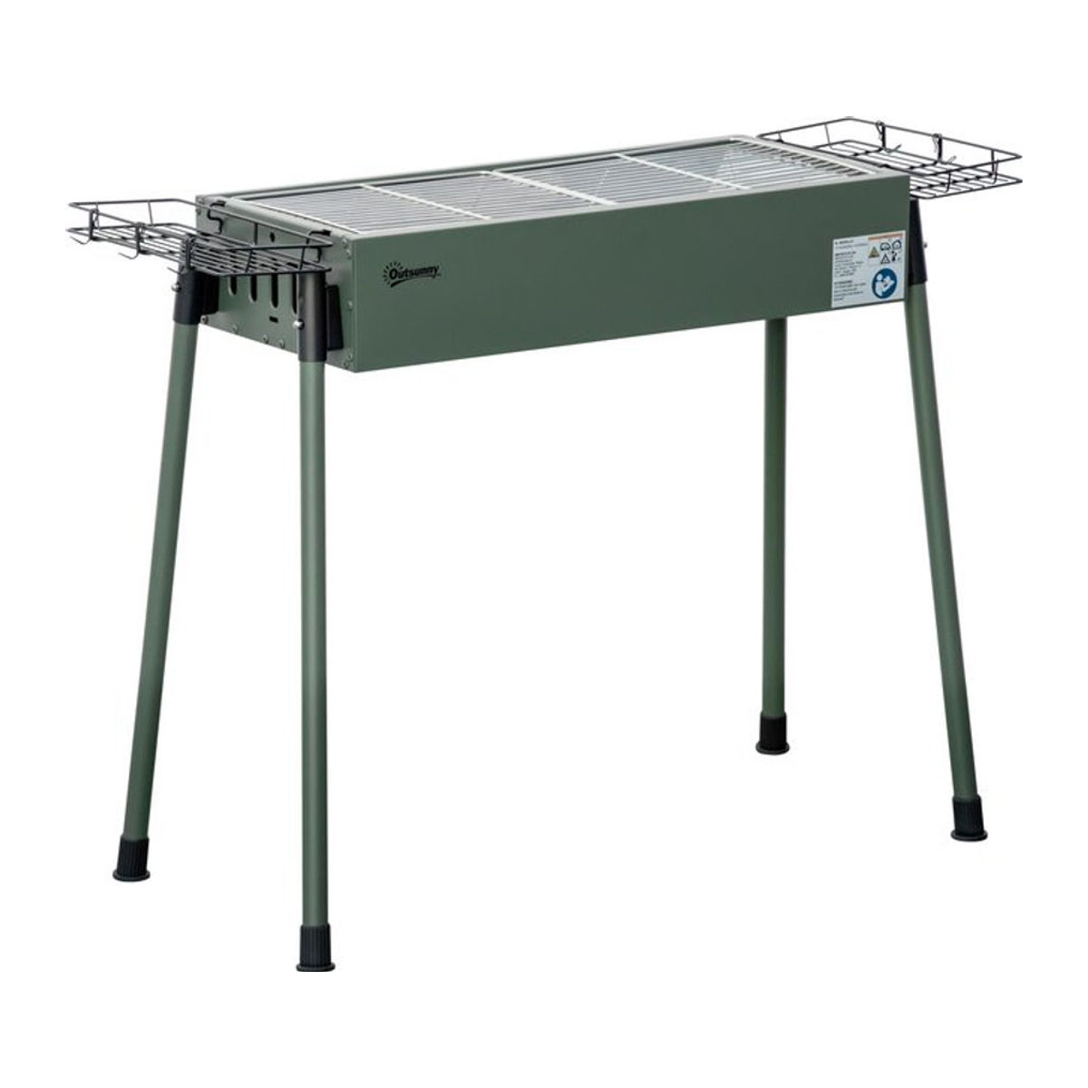 Outsunny Holzkohlegrill mit Grillrost und Seitenkörben aus Edelstahl und Metall, Grün, B/H/T: 30 x 70 x 77 cm - Bild 1