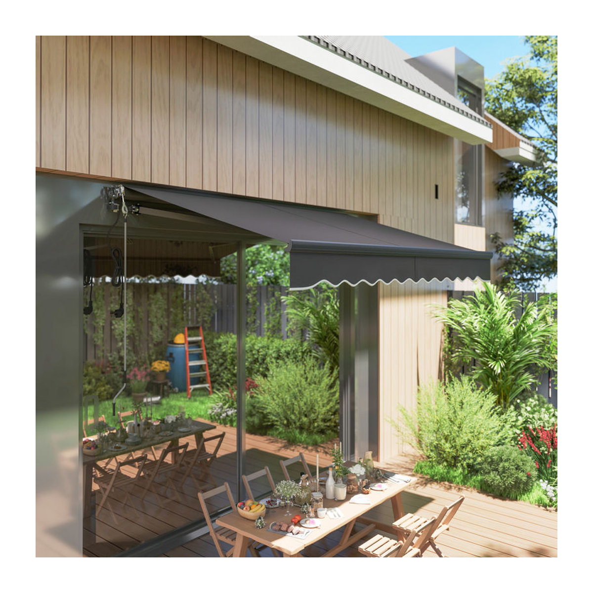Outsunny Klemmmarkise mit Handkurbel und elektrischer Höhenverstellung in Anthrazit und Grau, UV 30+ Sonnenschutz für Balkon und Terrasse, Breite: 300 cm - Bild 2