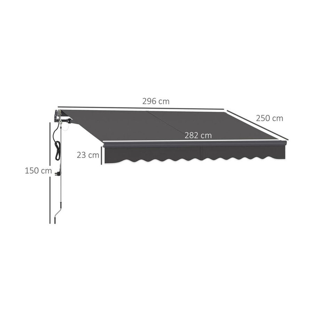 Outsunny Klemmmarkise mit Handkurbel und elektrischer Höhenverstellung in Anthrazit und Grau, UV 30+ Sonnenschutz für Balkon und Terrasse, Breite: 300 cm - Bild 5