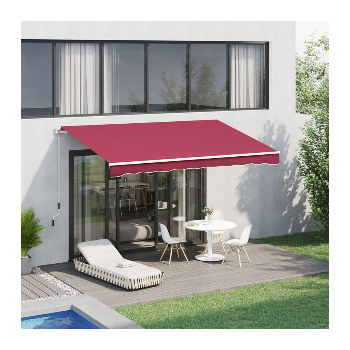 Outsunny Manuelle Markise aus Aluminium und wasserdichtem Polyester in Rot, B x H: 400 x 250 cm - Bild 2