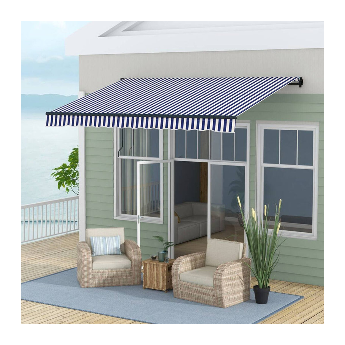 Outsunny Markise aus Polyester in Blau und Weiß, B: 290 cm, H: 350 cm - Bild 2